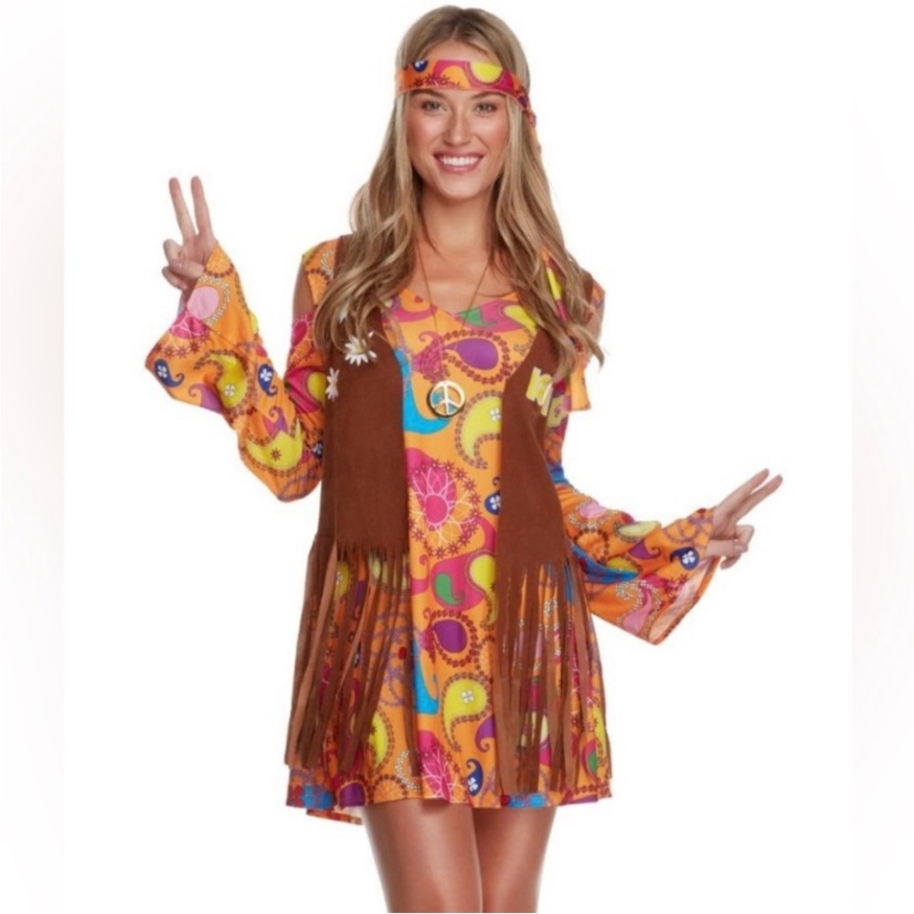 ~Colorful Hippie Costume Dress with Fringe Vest~